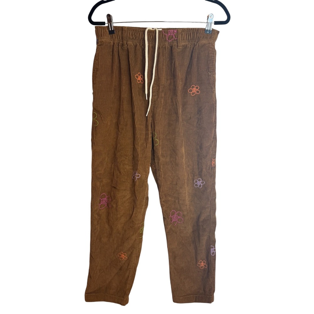 Urban Outfitters Brown Corduroy Embroidered Flower Drawstring Pants Small